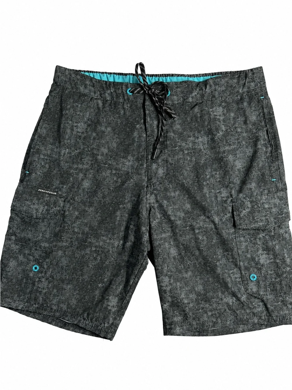 ZeroXposur Men’s Swim Trunks Sz M Gray Black Print Cargo Board Shorts Quick Dry